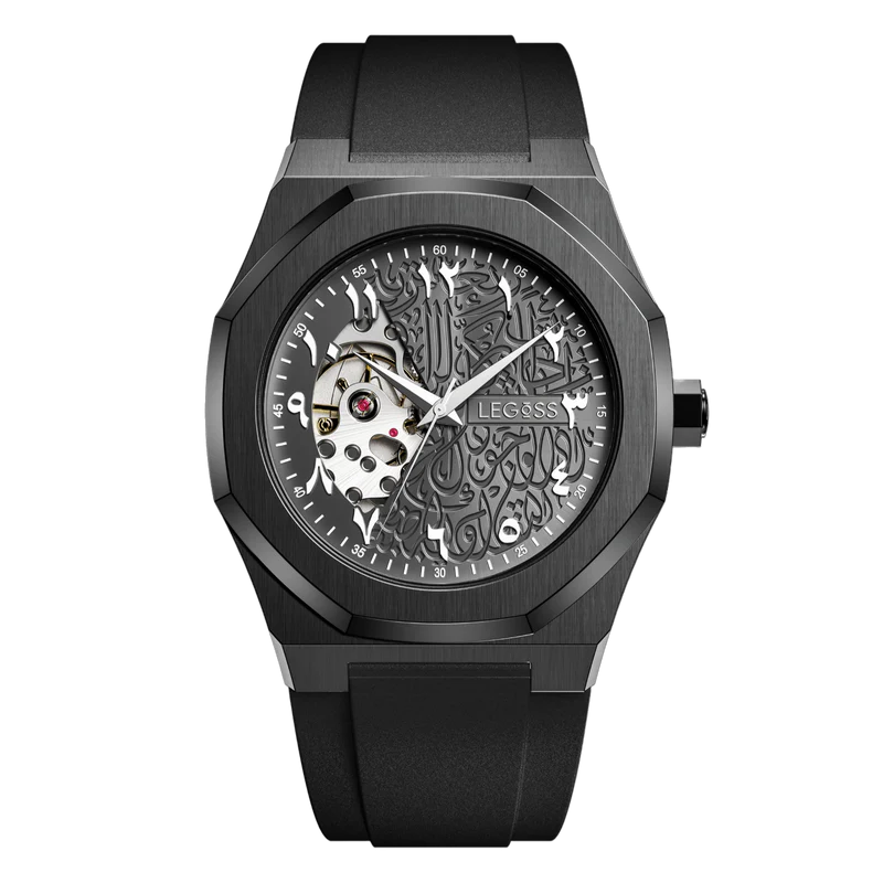 Men’s Arabic dial automatic watch with black case and Arabic numerals
